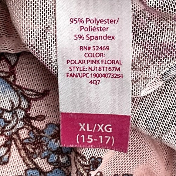 No Boundaries Top Women XL‎ Floral Pink Mesh Semi Sheer 3/4 Sleeve Ruffle - Picture 14 of 15